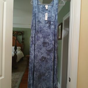Chico's Blue and White Striped Tie-Dye Maxi Dress